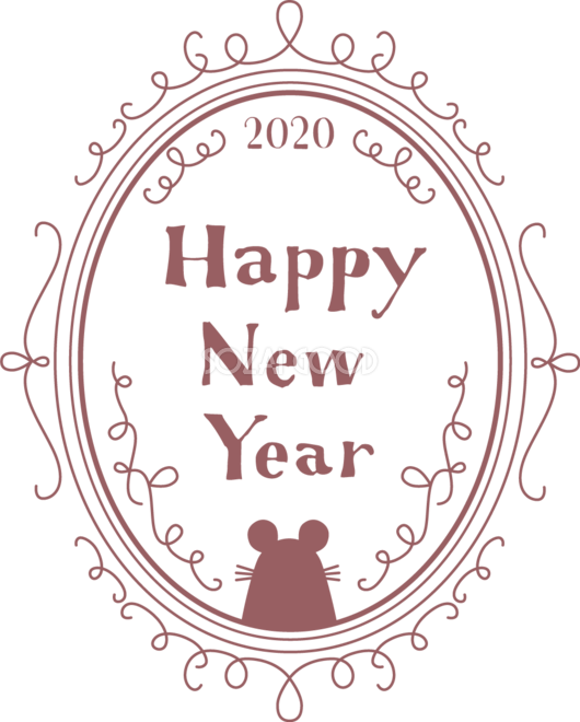 アイアン模様の楕円の中に2020とhappy New Year文字 ねずみ ネズミ 鼠 2020子年イラスト無料 フリー86037 素材good
