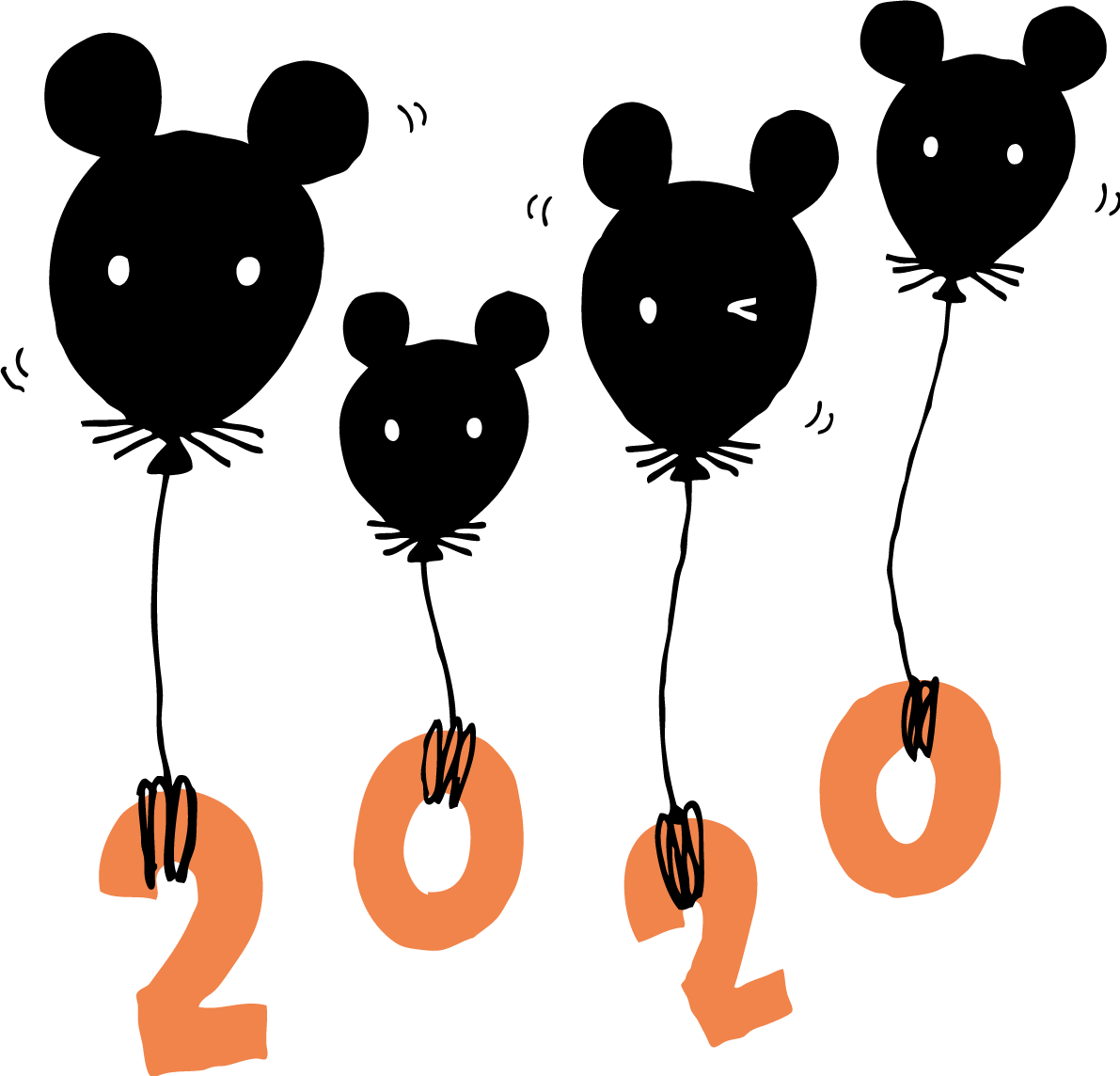 2020を運ぶねずみ(ネズミ 鼠) の形の風船 子年イラスト無料 フリー86038に写真・文字を入れる