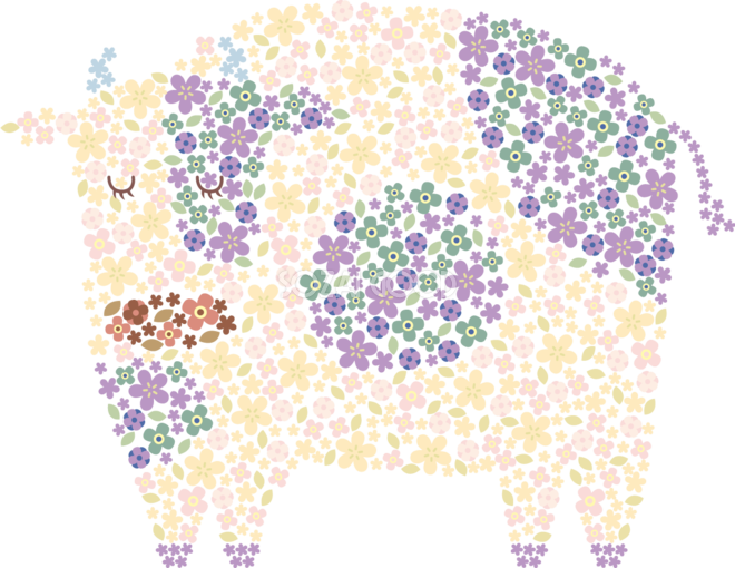 花の模様 柄 で描かれた牛 21 かわいい丑年イラスト無料 フリー860 素材good
