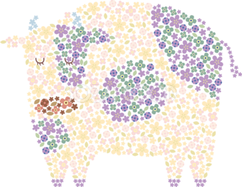 花の模様（柄）で描かれた牛 2021 かわいい丑年イラスト無料 フリー86082