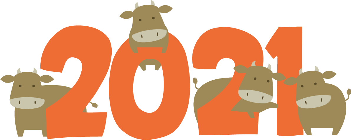 2021の文字で遊ぶ牛たち かわいい丑年イラスト無料 フリー86123に写真・文字を入れる