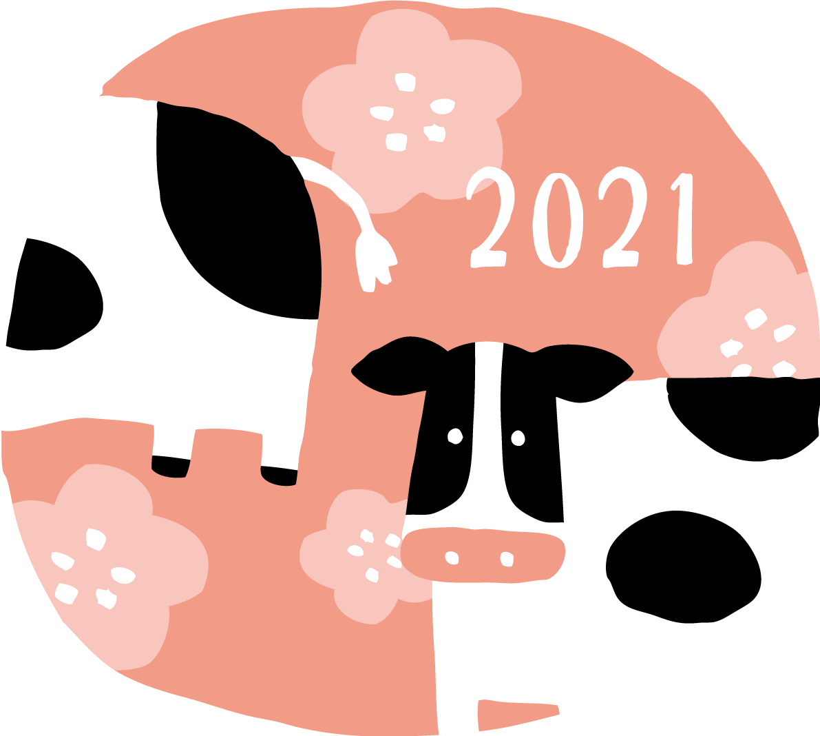 楕円の中に牛と梅 かわいい2021 丑年イラスト無料 フリー86141に写真・文字を入れる