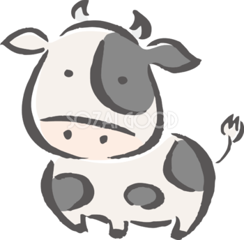 筆描き風 丸いフォルムの牛 かわいい2021 丑年イラスト無料 フリー86178