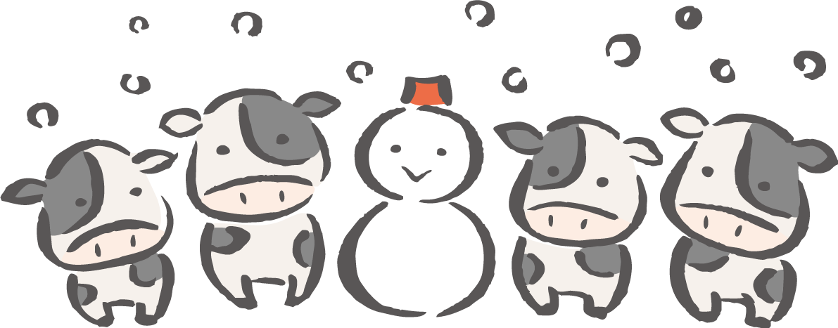 筆描き風 雪だるまと子牛たち かわいい2021 丑年イラスト無料 フリー86190に写真・文字を入れる