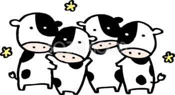 くっついて集まる4頭の子牛 かわいい2021 丑年イラスト無料 フリー86199