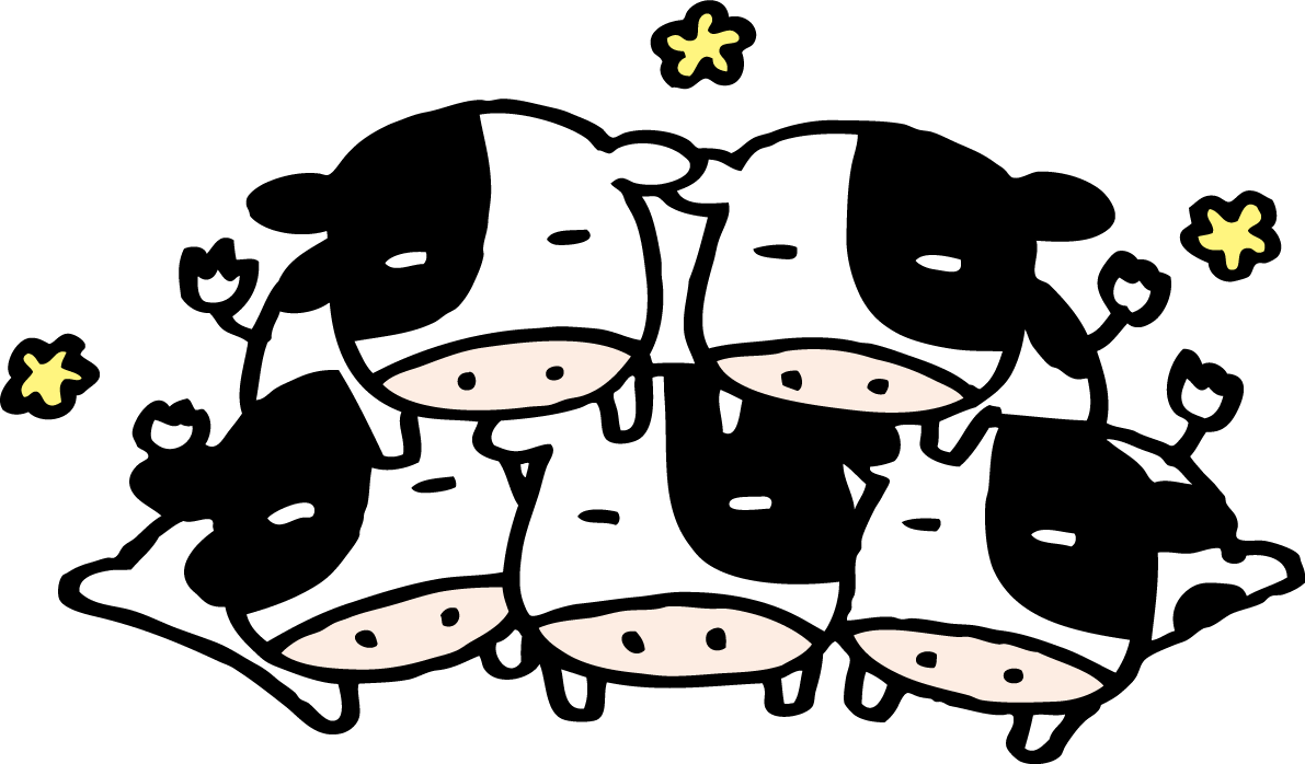 折り重なって寝る5頭の子牛 かわいい2021 丑年イラスト無料 フリー86210に写真・文字を入れる