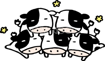 折り重なって寝る5頭の子牛 かわいい2021 丑年イラスト無料 フリー86210
