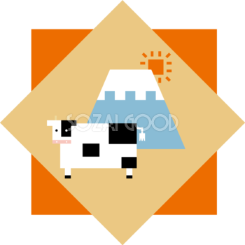 四角形でできた牛と富士山 かわいい 2021 丑年イラスト無料 フリー86232