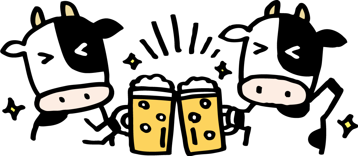 ビールで乾杯する牛 かわいい 2021 丑年イラスト無料 フリー86244に写真・文字を入れる