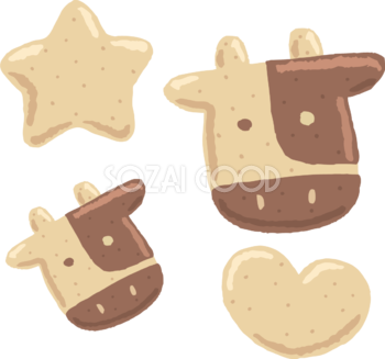 ハートと星と牛の形のクッキー かわいい 2021 丑年イラスト無料 フリー86246