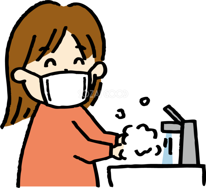 手洗いするマスク姿の女性イラスト無料 フリー 新型コロナウイルス インフルエンザ 風邪などの対策や予防 素材good