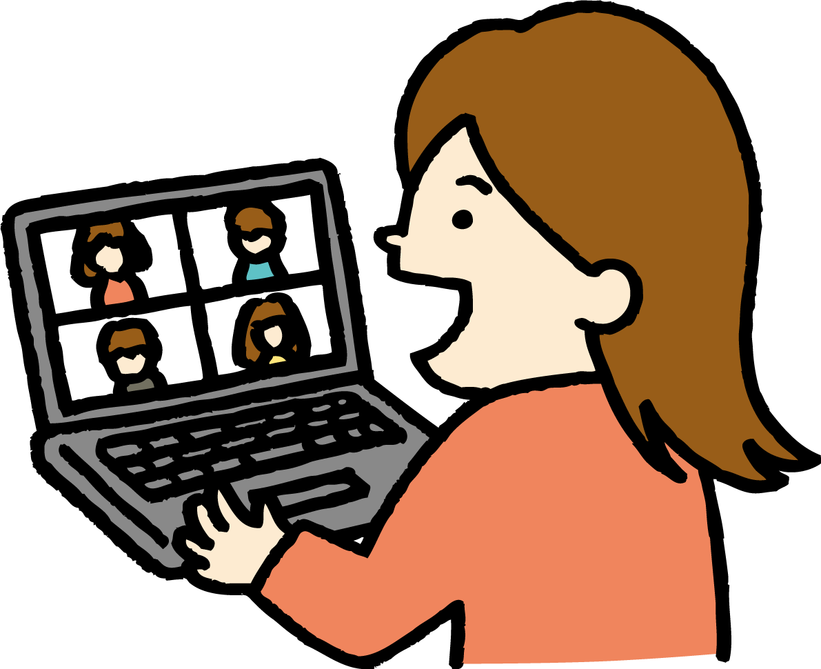 パソコンでリモート会議する女性 かわいい  イラスト無料 フリー86289に写真・文字を入れる