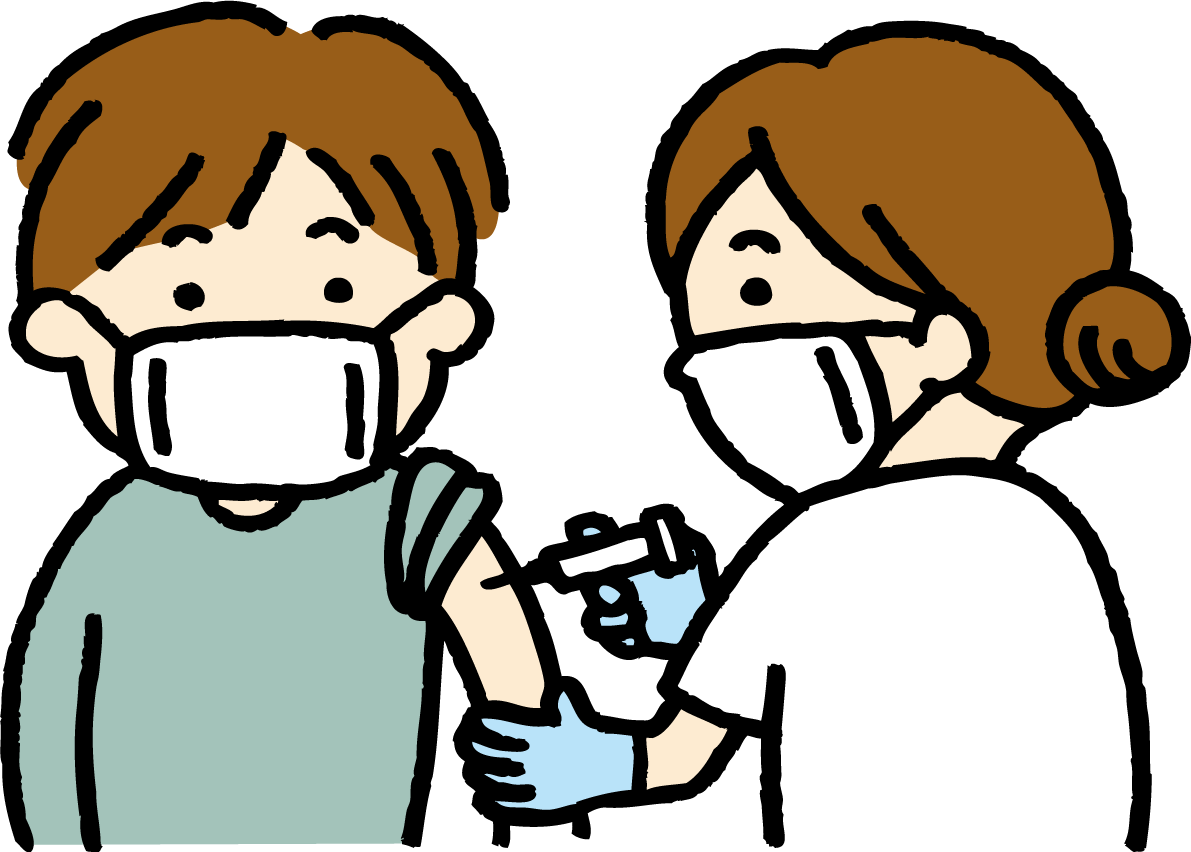 看護士に注射してもらう男性 かわいい ワクチン イラスト無料 フリー86293に写真・文字を入れる
