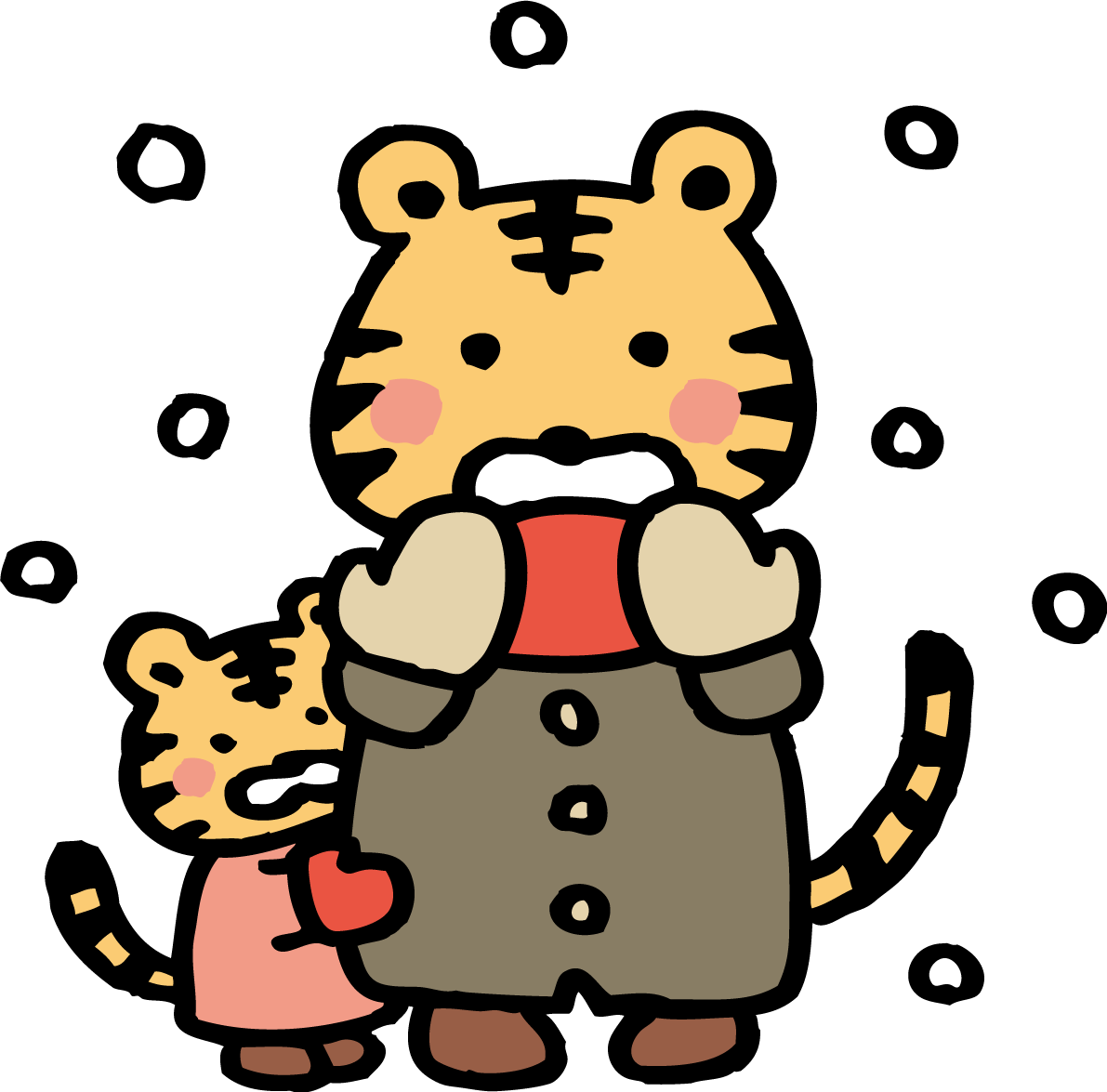 雪の中コートを着て寒そうなトラ(虎) かわいい2022 寅年イラスト無料 フリー86307に写真・文字を入れる