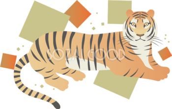 横になったトラ(虎)と四角の模様 ビジネス2022 寅年イラスト無料 フリー86331