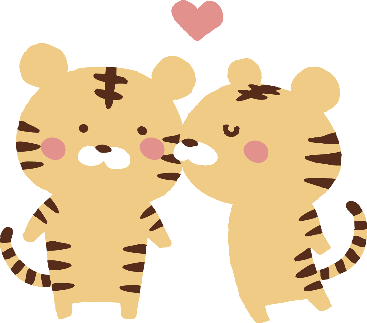 ほっぺにキスするトラ(虎) かわいい2022 寅年イラスト無料 フリー86355に写真・文字を入れる