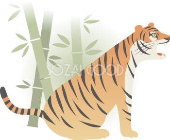 竹薮の中で吠える横向きに座るかっこいいトラ(虎) ビジネス2022 寅年イラスト無料 フリー86367