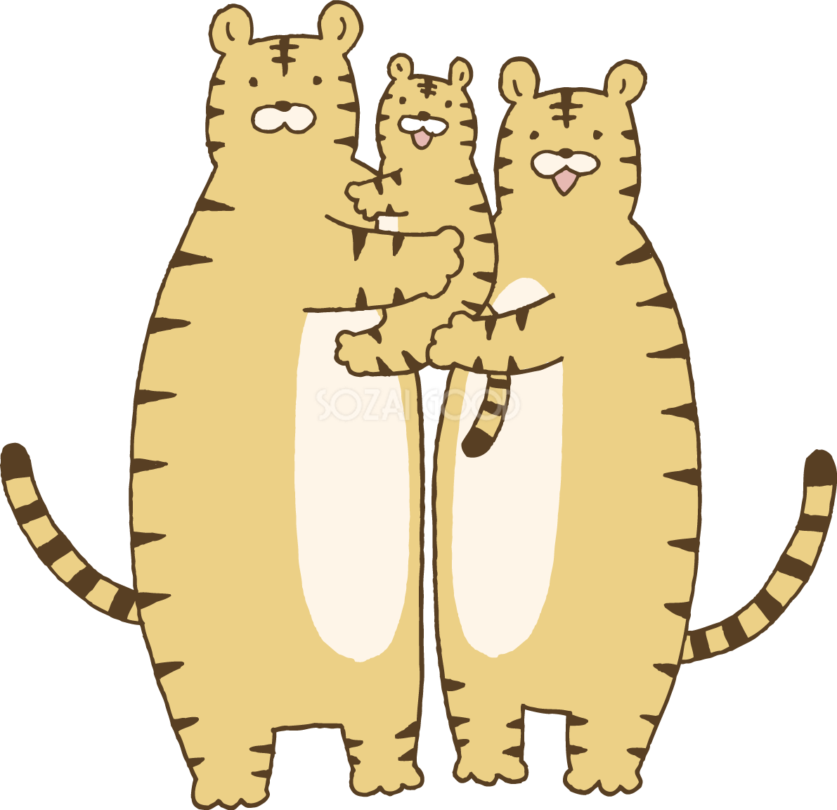 子どもを抱っこするトラ(虎) の家族 かわいい2022 寅年イラスト無料 フリー86418