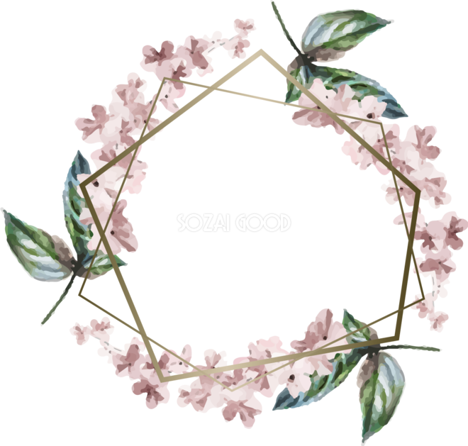 5角形水彩画風ピンクの花 おしゃれなボタニカル風 植物 のフレーム枠イラスト無料 フリー 素材good