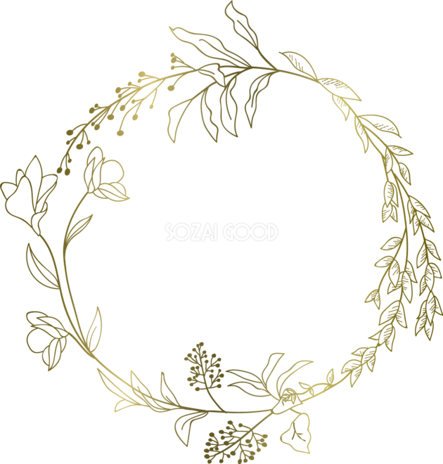 円形のゴールド線画 おしゃれなボタニカル風 植物 のフレーム枠イラスト無料 フリー 素材good