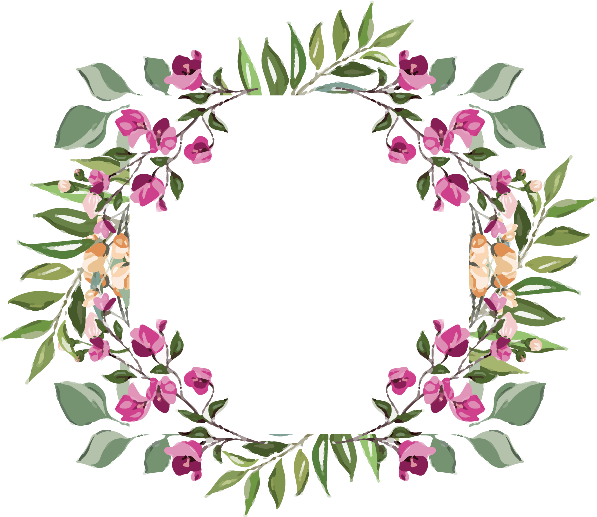 円形水彩風の草花 おしゃれなボタニカル風(植物)のフレーム枠イラスト無料 フリー86461に写真・文字を入れる