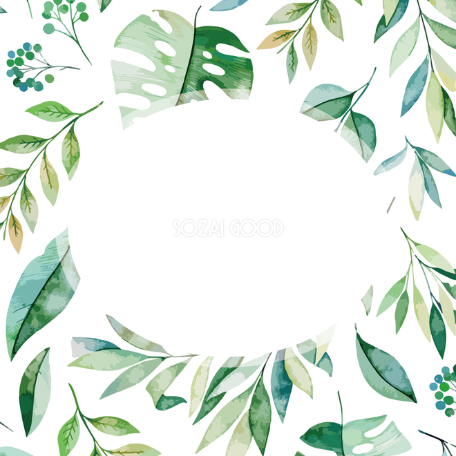 楕円のリーフパターン おしゃれなボタニカル風 植物 のフレーム枠イラスト無料 フリー 素材good