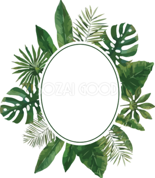 楕円の熱帯リーフ おしゃれなボタニカル風(植物)のフレーム枠イラスト無料 フリー86473