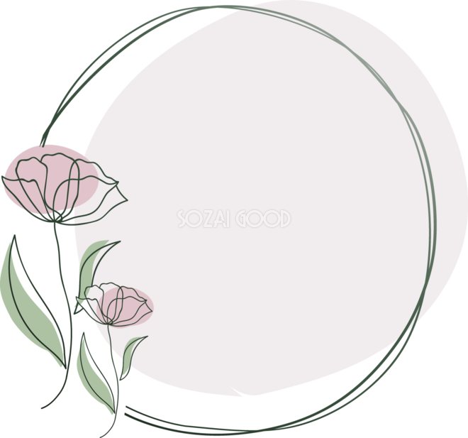 楕円形シンプル線画のお花 おしゃれなボタニカル風 植物 のフレーム枠イラスト無料 フリー86475 素材good