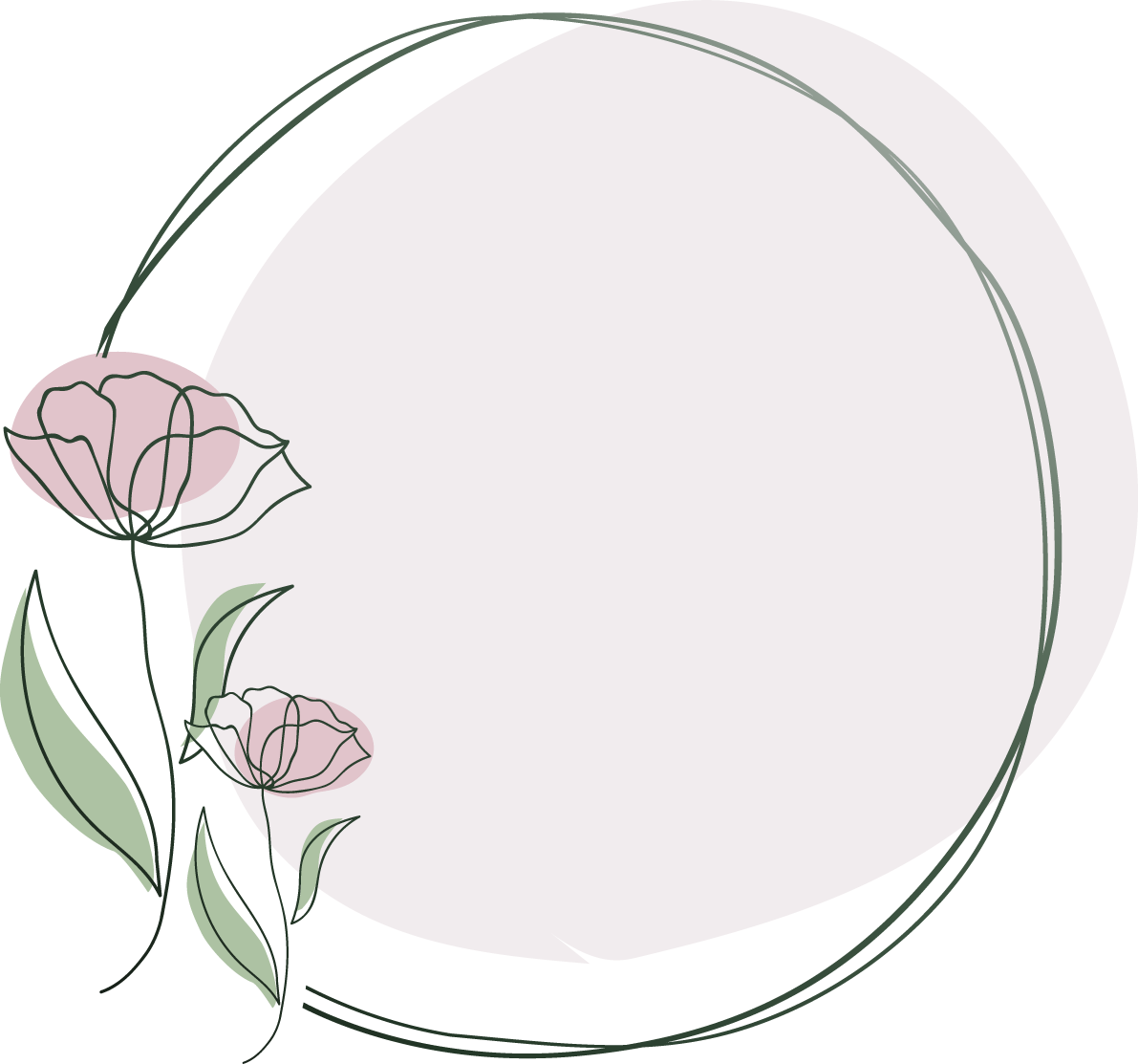 楕円形シンプル線画のお花 おしゃれなボタニカル風(植物)のフレーム枠イラスト無料 フリー86475に写真・文字を入れる