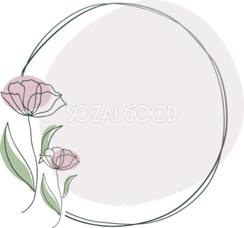 楕円形シンプル線画のお花 おしゃれなボタニカル風(植物)のフレーム枠イラスト無料 フリー86475