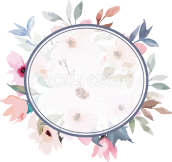 楕円形のお花デコレーション おしゃれなボタニカル風(植物)のフレーム枠イラスト無料 フリー86476