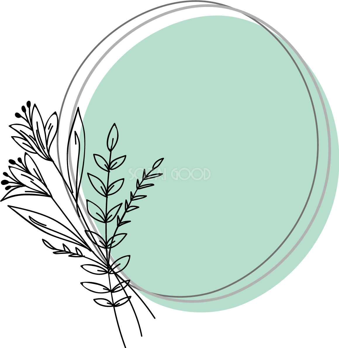 楕円形の手書き風お花モチーフ おしゃれなボタニカル風(植物)のフレーム枠イラスト無料 フリー86477
