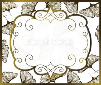 エレガントなゴールドのいちょう おしゃれなボタニカル風(植物)のフレーム枠イラスト無料 フリー86486