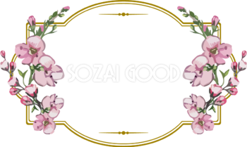 エレガントな水彩風ピンクのお花 おしゃれなボタニカル風(植物)のフレーム枠イラスト無料 フリー86489