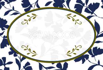 シックなネイビー花パターン おしゃれなボタニカル風(植物)のフレーム枠イラスト無料 フリー86495