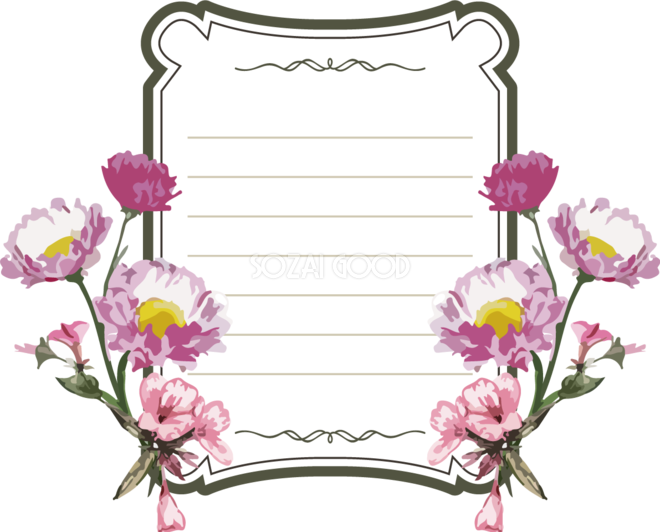 ピンクの花の手紙 おしゃれなボタニカル風 植物 のフレーム枠イラスト無料 フリー 素材good
