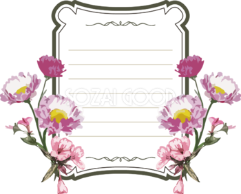 ピンクの花の手紙 おしゃれなボタニカル風(植物)のフレーム枠イラスト無料 フリー86498
