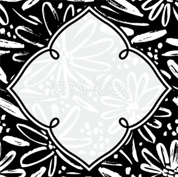 モノクロアート風花 おしゃれなボタニカル風(植物)のフレーム枠イラスト無料 フリー86506