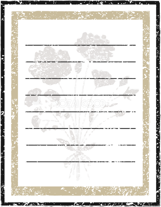 花束シルエットのヴィンテージ手紙風 縦長長方形 おしゃれなボタニカル風 植物 のフレーム枠イラスト無料 フリー 素材good