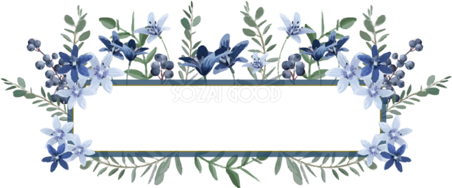 水彩風ブルーベリーと青系のお花 横長 おしゃれなボタニカル風 植物 のフレーム枠イラスト無料 フリー 素材good