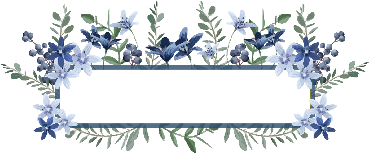 水彩風ブルーベリーと青系のお花 横長 おしゃれなボタニカル風(植物)のフレーム枠イラスト無料 フリー86519に写真・文字を入れる