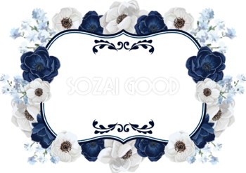 水彩風ブルー系花 おしゃれなボタニカル風(植物)のフレーム枠イラスト無料 フリー86520