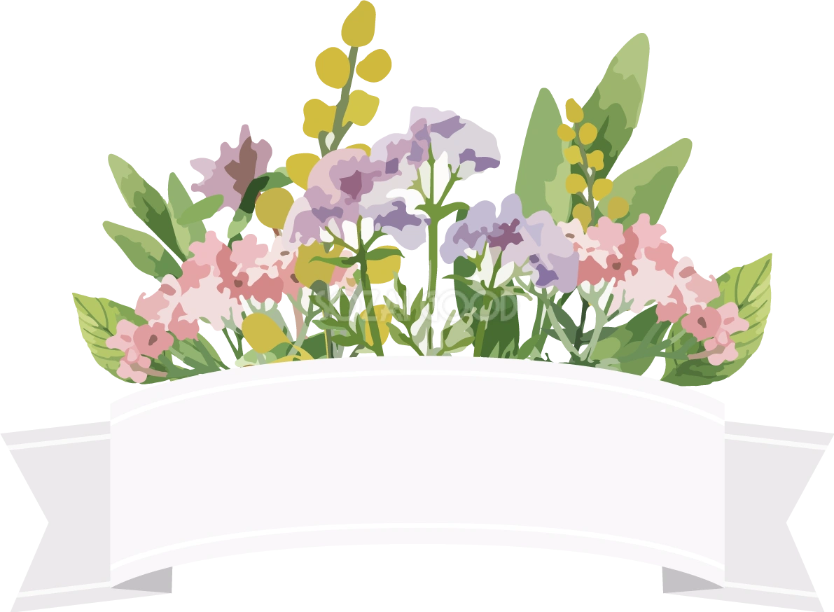 水彩風花束リボン おしゃれなボタニカル風(植物)のフレーム枠イラスト無料 フリー86521