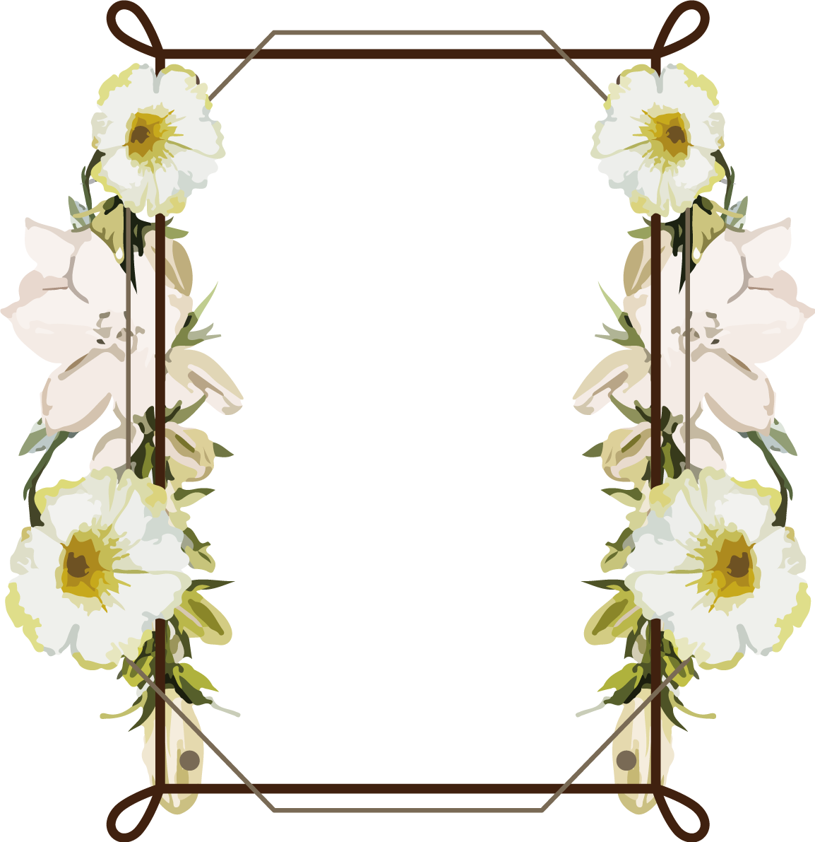 水彩風白い花の縦長長方形 おしゃれなボタニカル風(植物)のフレーム枠イラスト無料 フリー86523に写真・文字を入れる