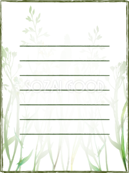 道の草花の手紙風 縦長長方形 おしゃれなボタニカル風(植物)のフレーム枠イラスト無料 フリー86532