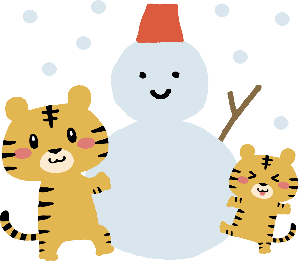雪だるまとトラ(虎) の親子 かわいい2022 寅年イラスト無料 フリー86556に写真・文字を入れる