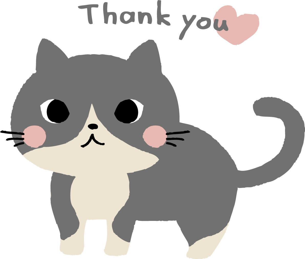 つり目のグレーの猫 かわいいネコ Thank youイラスト無料 フリー86559に写真・文字を入れる