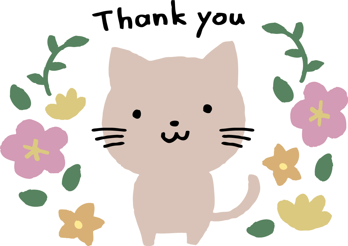 花で囲まれた猫 かわいいネコ Thank youイラスト無料 フリー86560に写真・文字を入れる