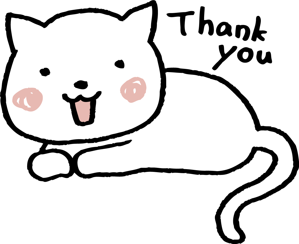 寝そべる白い猫 かわいいネコ Thank youイラスト無料 フリー86561に写真・文字を入れる