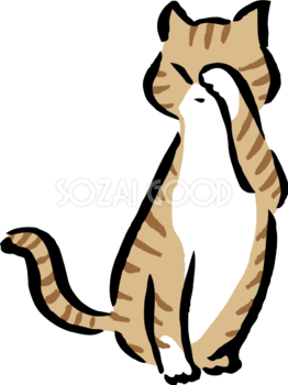 顔を洗うポーズのトラ猫 かわいい筆描き風ネコのイラスト無料 フリー86614